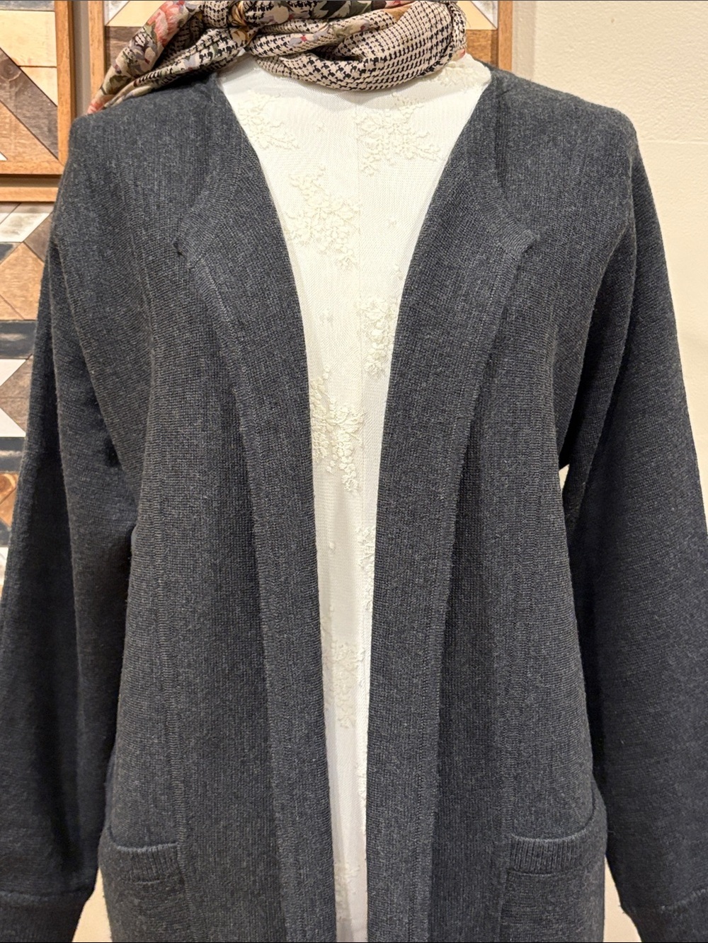 Athleta Merino Wool Blend Chill Chaser Charcoal Grey Cocoon Cardigan Sweater XXS - Picture 5 of 13